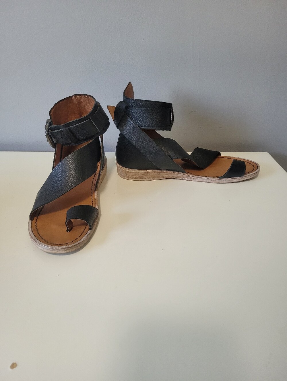 Free People Vale Boot Sandal Black Leather Size 37